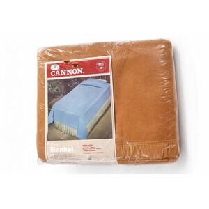 Vintage Cannon Tan Acrylic Blanket Twin Full NOS Satin Trim USA Riviera New